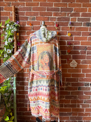 OOAK Spring Collection - Upcycled Pearl Classic Rock Inspired Rainbow Hooded Robe/Kimono