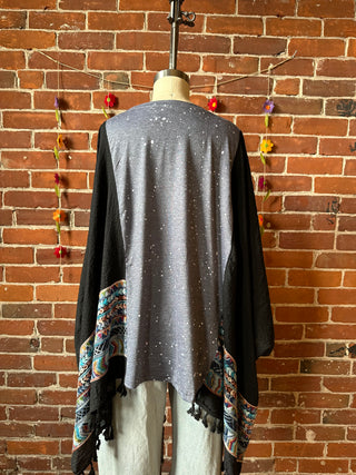 Stevie Nicks Inspired Black Tassel Embroidered Poncho