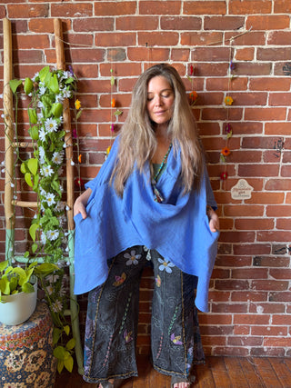 Earth & Sky Linen Cowl Poncho Top - Made in Italy - 2 Colors Available