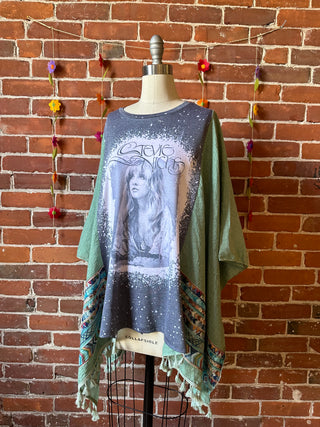 Stevie Nicks Inspired Sage Embroidered Tassel Poncho