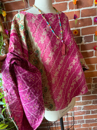 Cosmic Drift Reversible Kantha Poncho Top