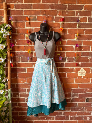 Size Small-Large Reversible Upcycled Sari Silky Wrap Skirt - Fair Trade Made