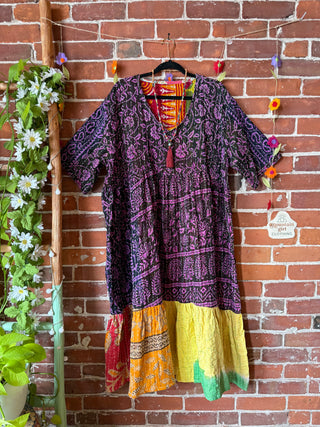 Coffee In The Morning Kantha Dress - Fits up to 3X - 100% Cotton- Fair Trade Made