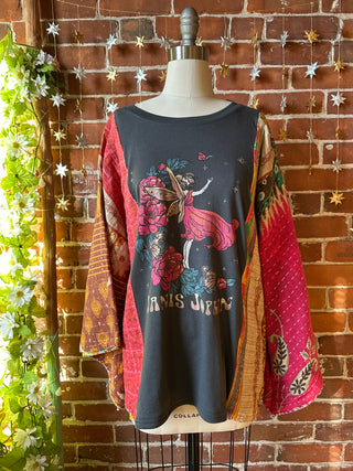 OOAK Winter Collection - Upcycled Pearl Classic Rock Inspired Kantha Bell Sleeve T-shirt