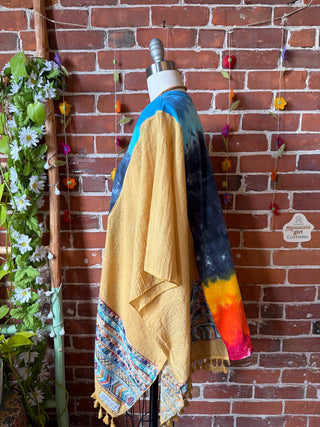 Led Zeppelin Tie Dye Inspired Flowy Embroidered Poncho Top