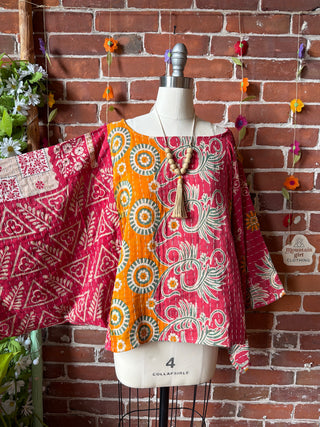 OOAK Summer Collection - Reversible Cosmic Drift Kantha Poncho Top - 2 Tops in 1!