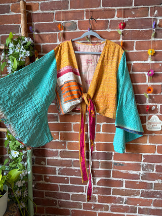 Plus Size Nova Kantha Bell Sleeve Wrap Top- 100% Cotton - Fair Trade Made
