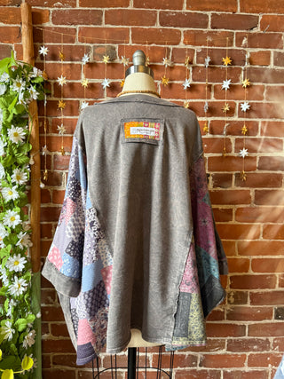 OOAK Winter Collection - Upcycled Kantha Flower Patch Patchwork Poncho Style Top 🌼