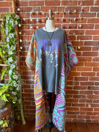 OOAK Winter Collection- Upcycled Big Time Rush Inspired Kantha Hi Lo Poncho Tee