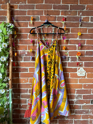 Coffee In The Morning Midi Kantha Summer Dress With Pockets - Fits up to 2X