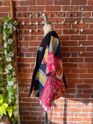 OOAK Autumn Collection- Upcycled David Bowie Inspired Cropped Kantha Poncho Tee