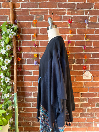 OOAK Autumn Collection- Upcycled Ice Cube Inspired Embroidered Poncho Tee