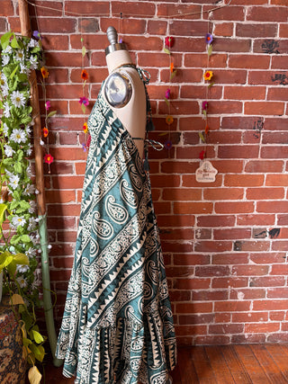 Size Small-Medium Teal Meadow Mosaic 100% Cotton Halter Dress - Fair Trade Made