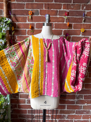 OOAK Summer Collection - Reversible Cosmic Drift Kantha Poncho Top - 2 Tops in 1!