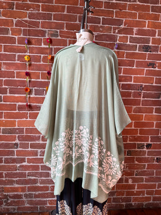 Pistachio Embroidered Boho Kimono Layer