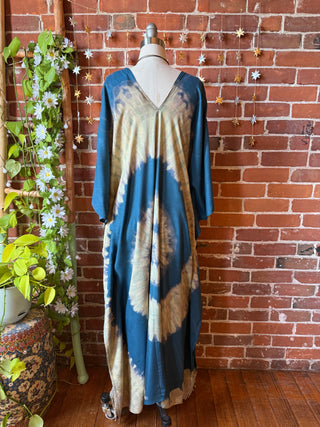 Laila Autumn Spiral Tie Dye Kaftan Dress - Teal