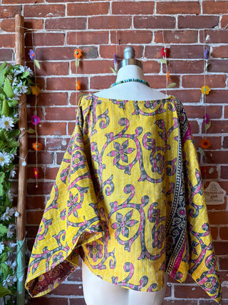 OOAK Spring Collection - Reversible Cosmic Drift Kantha Poncho Top - 2 Tops in 1