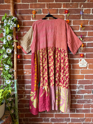 Coffee In The Morning Kantha Dress - Fits up to 3X - 100% Cotton- Fair Trade Made
