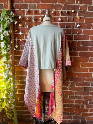 OOAK Autumn Collection- Upcycled Yosemite Hi Lo Kantha Poncho Croppee Top