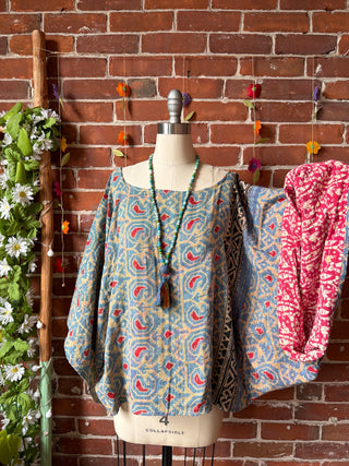 OOAK Summer Collection - Reversible Cosmic Drift Kantha Poncho Top - 2 Tops in 1