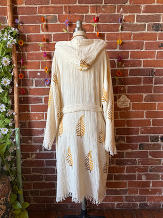 Autumn Leaf Washed 100% Cotton Hoodie Kimono Robe  - Fair Trade Made