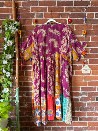 Coffee In The Morning Kantha Dress - Fits up to 3X - 100% Cotton- Fair Trade Made