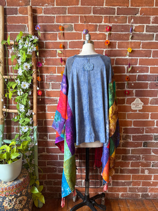 Peace Patch Upcycled Silk Patchwork Tie Dye Hi Lo Poncho Top