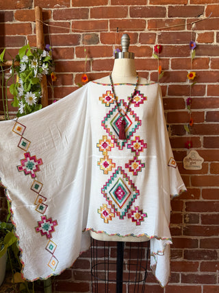 The Wandering Bloom Layer - Upcycled Embroidered Poncho