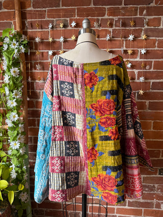 Into The Mystic Bell Sleeve Kantha Pullover Top w: Kangaroo Pockets