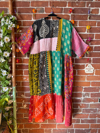 Coffee In The Morning Kantha Dress - Fits up to 3X - 100% Cotton- Fair Trade Made