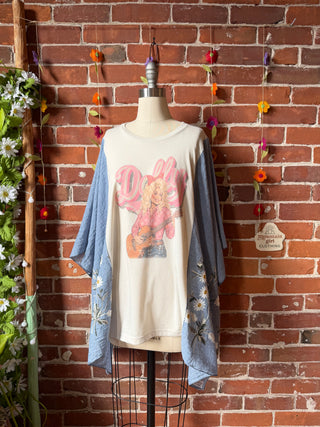 Daisy Dolly Parton Inspired Blue Embroidered Poncho