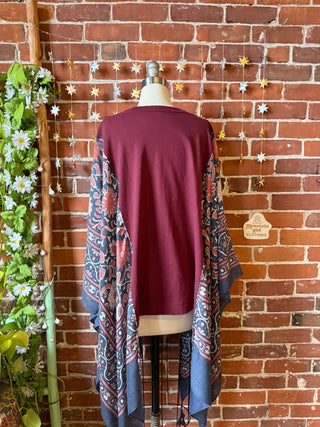 Grateful Dead Burgundy Navy Boho Hi Lo Poncho Top