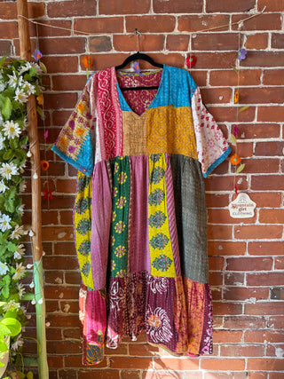 Coffee In The Morning Kantha Dress - Fits up to 3X - 100% Cotton- Fair Trade Made