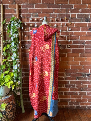Twilight Reversible Kantha Long Hooded Duster Vest