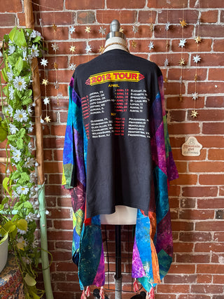 OOAK Winter Collection- Upcycled Silk Patchwork Tie Dye Willie Nelson Inspired Hi Lo Poncho Top
