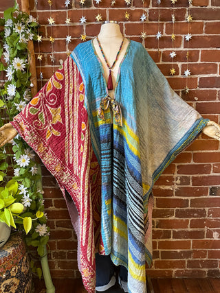 OOAK Autumn Collection-Reversible Stardust Kantha Ruana Jacket With Pockets