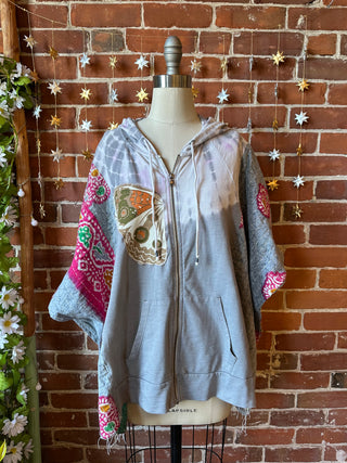 OOAK Autumn Collection- Upcycled Fleetwood Mac Inspired Kantha Poncho Tie Dye Hoodie