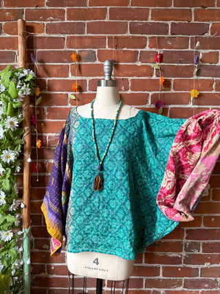 OOAK Summer Collection - Reversible Cosmic Drift Kantha Poncho Top - 2 Tops in 1