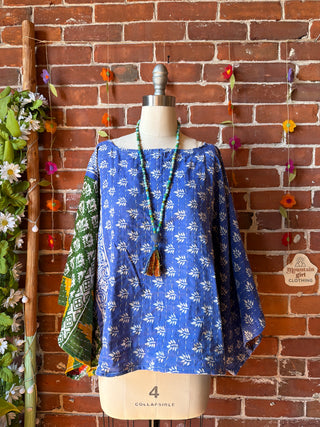 OOAK Summer Collection - Reversible Cosmic Drift Kantha Poncho Top - 2 Tops in 1
