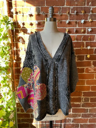 OOAK Autumn Collection - Upcycled Flower Patchwork Poncho Style Top 🌼