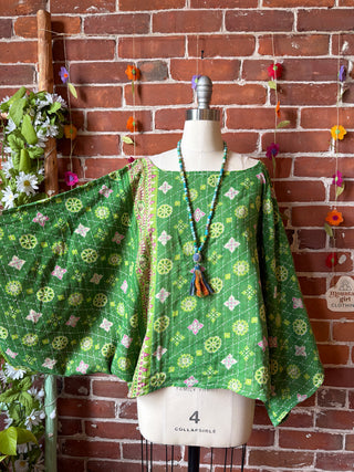 OOAK Spring Collection - Reversible Cosmic Drift Kantha Poncho Top - 2 Tops in 1!