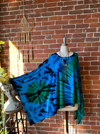 One Size Fits All Tie Dye Poncho Top- Ocean Hues