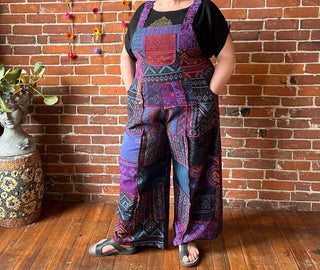 Size 16-20 Juniper Patchwork Wide Leg Overalls- Purples