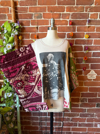 OOAK Spring Collection- Upcycled Elton John Inspired Kantha Poncho Tee