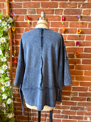100% Cotton Afternoon Stroll Wrap Kimono Top - Dusty Blue