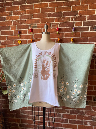 Daisy Dolly Parton Inspired Sage Embroidered Poncho