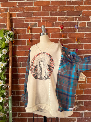 OOAK Autumn Collection - Upcycled Stevie Nicks Sweatshirt and Plaid Flannel Hybrid