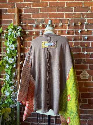 OOAK Winter Collection - Upcycled Flower Patchwork Kantha Poncho Top 🌼