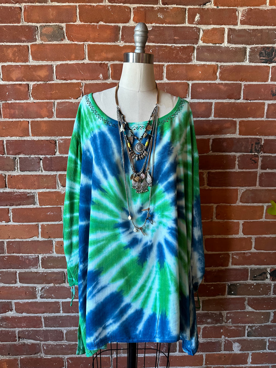 Free Size up to 2X - Wilder Flowy Top - Green / Blue