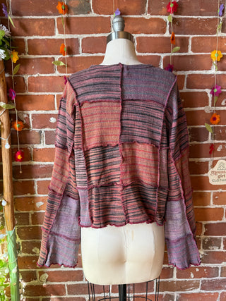 Moon Catcher Patchwork Knit Bell Sleeve Cropped Sweater - 100% Cotton - Fair Trade Made